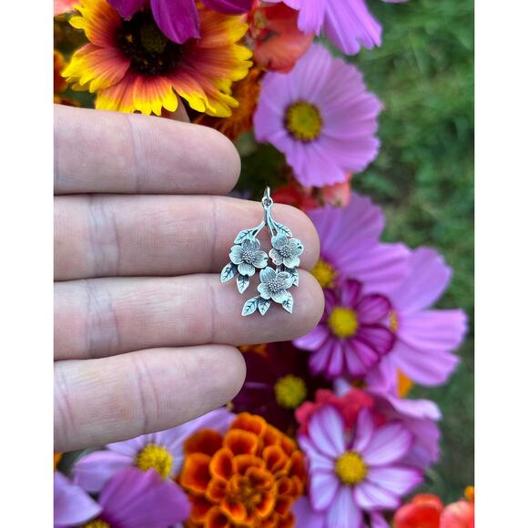 Sterling Silver Dogwood Flower Charm - Picture 2 of 5